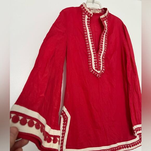 Tory Burch Long Sleeve Cotton Tunic in Carnival Red - Picture 3 of 7